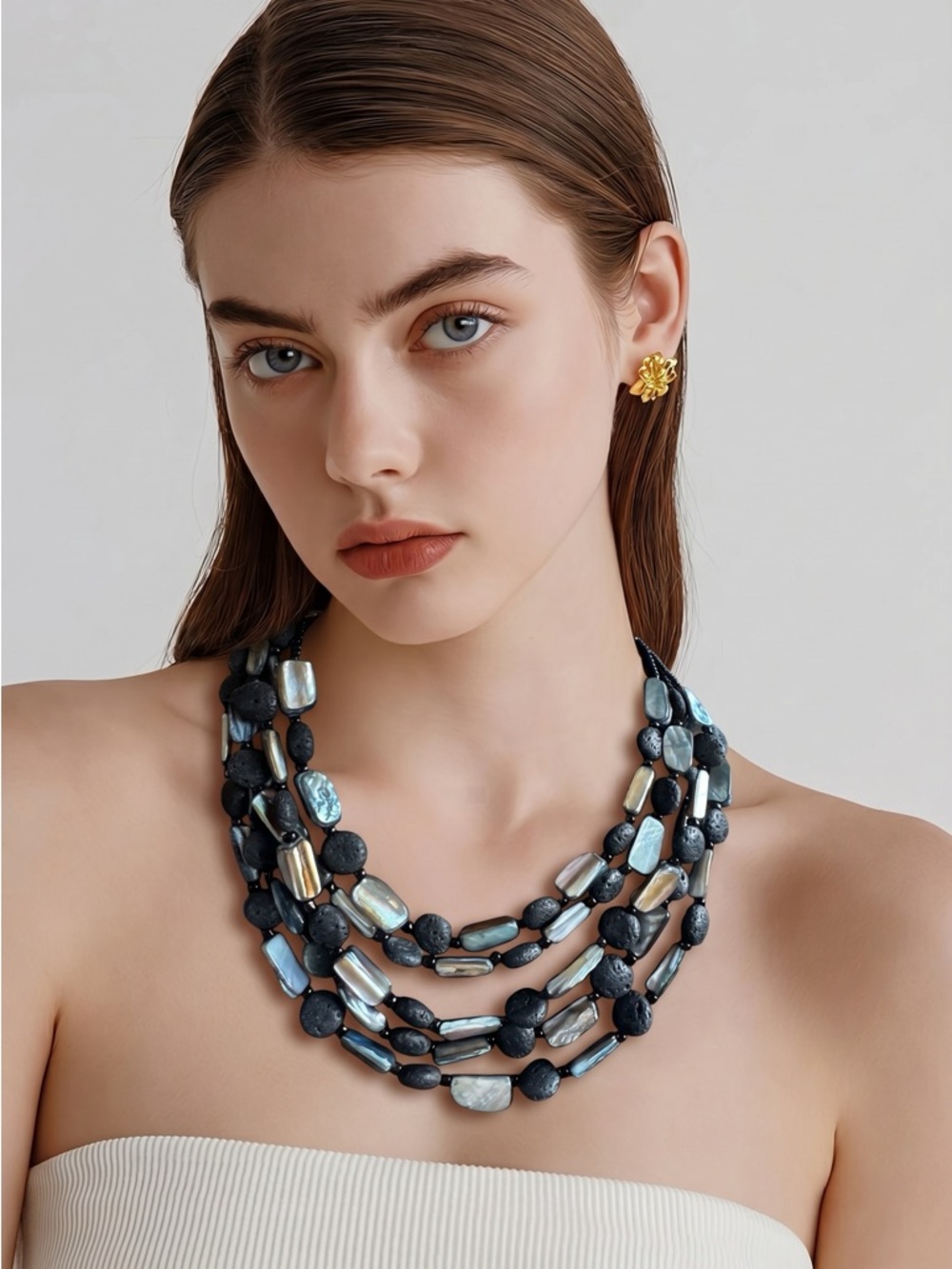 Premier Designs Multi-Strand Black and Iridescent Blue Pearl Necklace